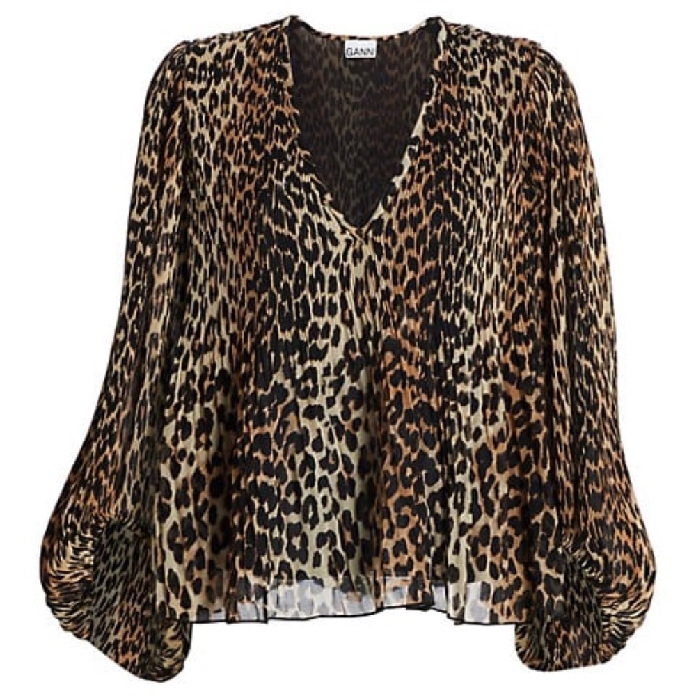 Ganni NWT Georgette Pleated Silk Top Size M